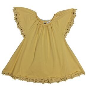 Shabby Chic Girls Tunic Size 4T Yellow White Bow and Keyhole Back Cap Sleeves